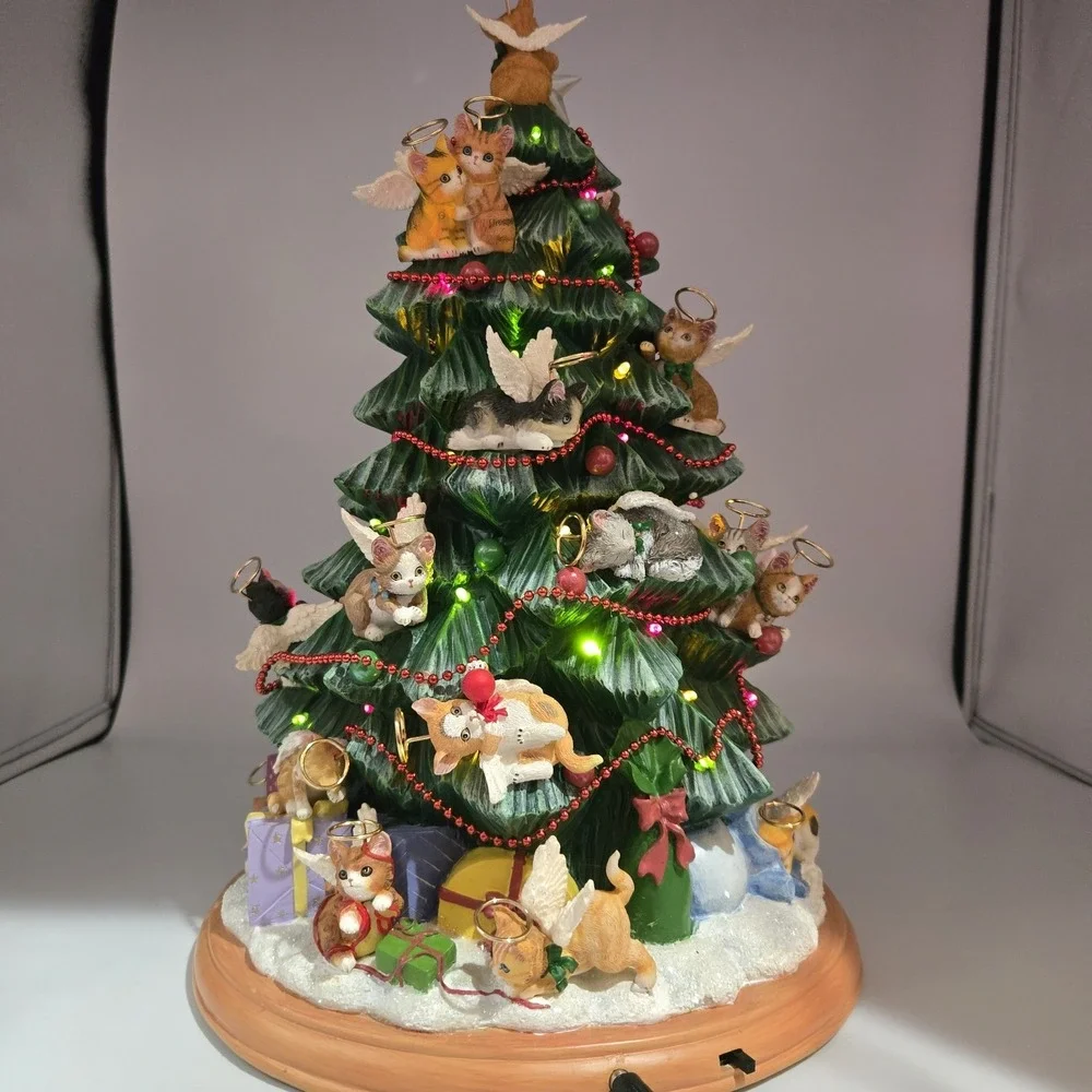 Vtg Bradford Editions 2004 Purr-fect Holiday Kitten Angel Christmas Lighted Tree